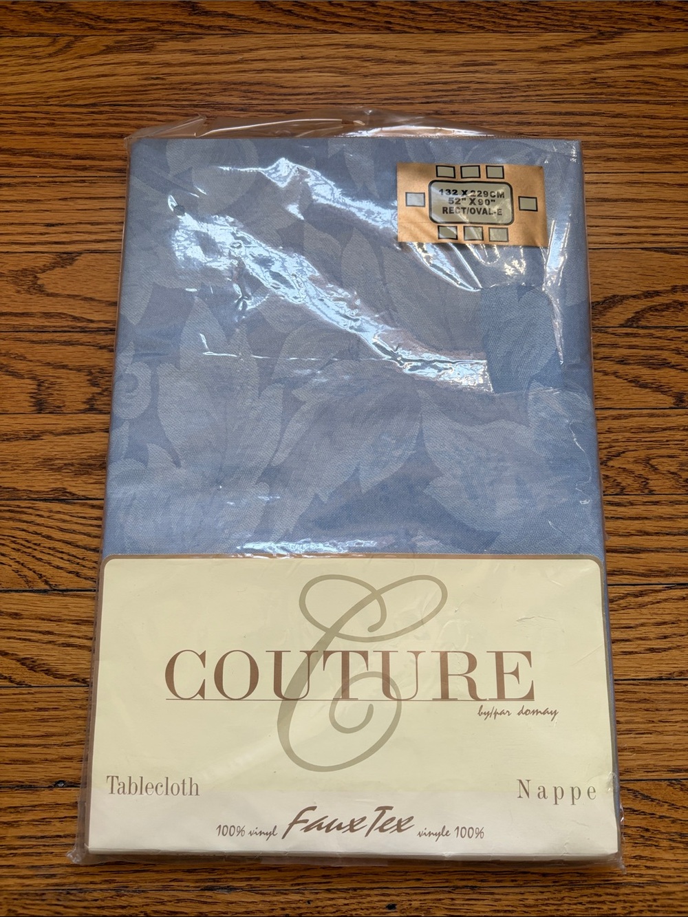 Couture FauxTex Light Blue Vinyl Tablecloth With Leaf Design